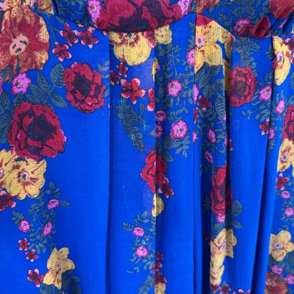 FREE PEOPLE Penny Lover Blue Floral Babydoll Semisheer Mini Dress Size XS - Picture 4 of 7